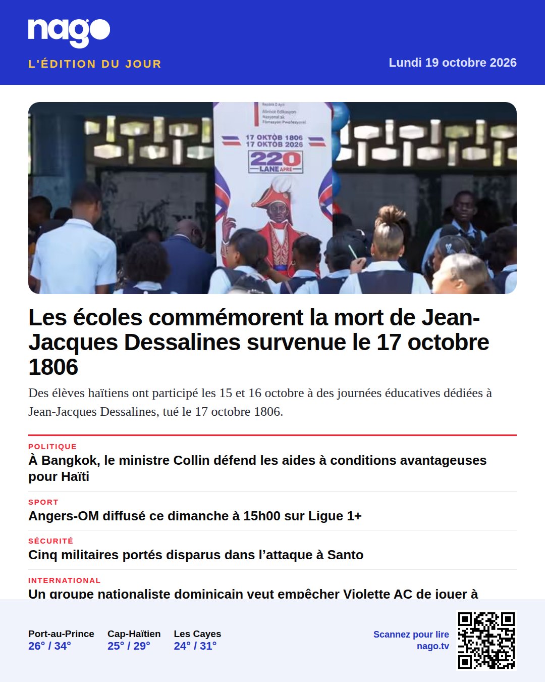 Les écoles commémorent la mort de Jean-Jacques Dessalines survenue le 17 octobre 1806