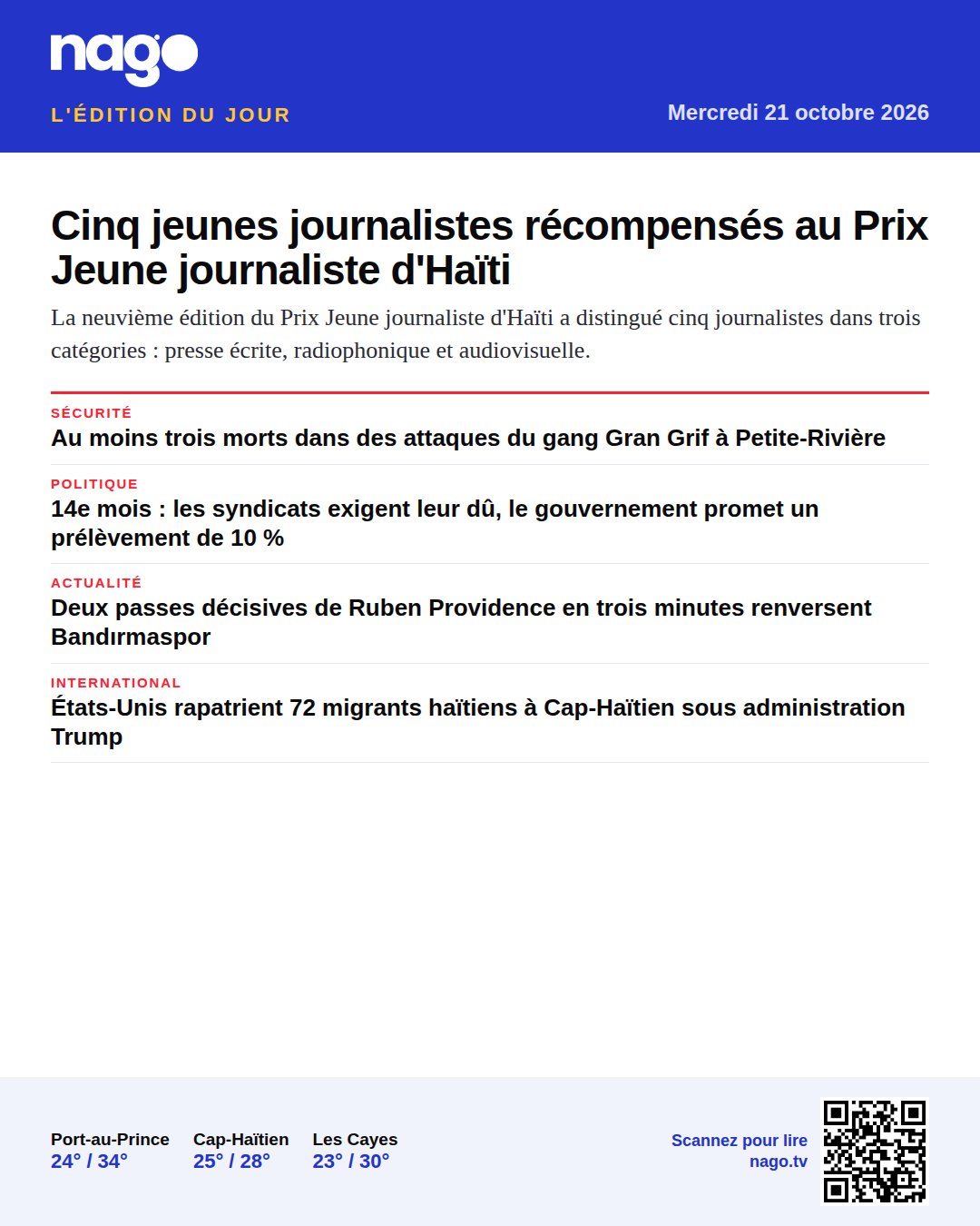 Cinq jeunes journalistes récompensés au Prix Jeune journaliste d'Haïti