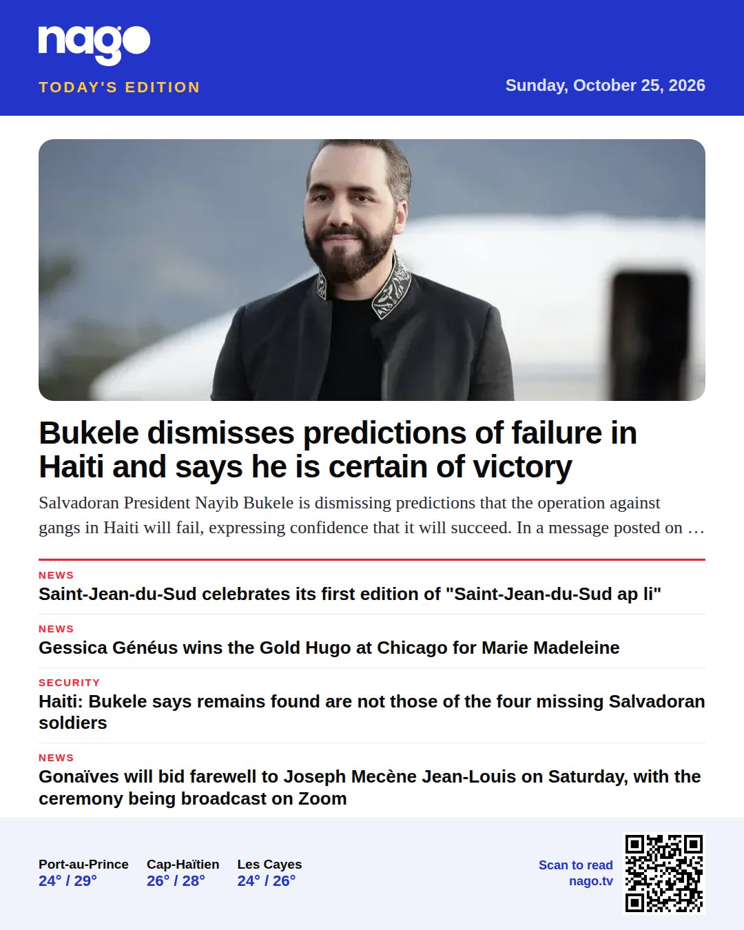 Bukele dismisses predictions of failure in Haiti and says he is certain of victory