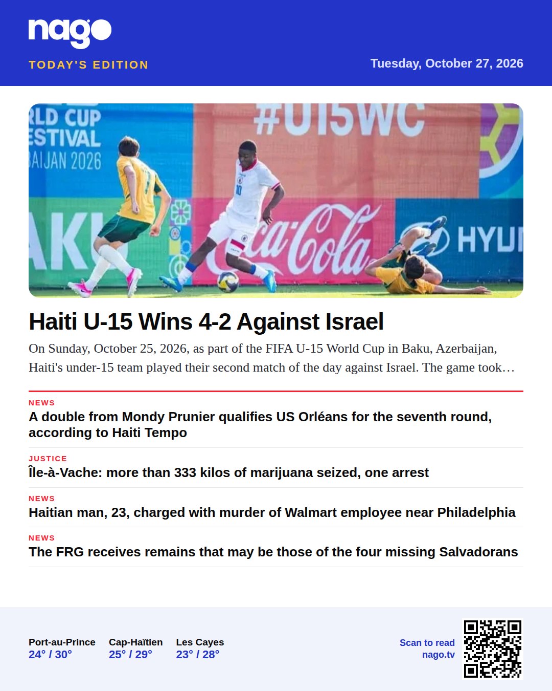 Haiti U-15 Wins 4-2 Against Israel