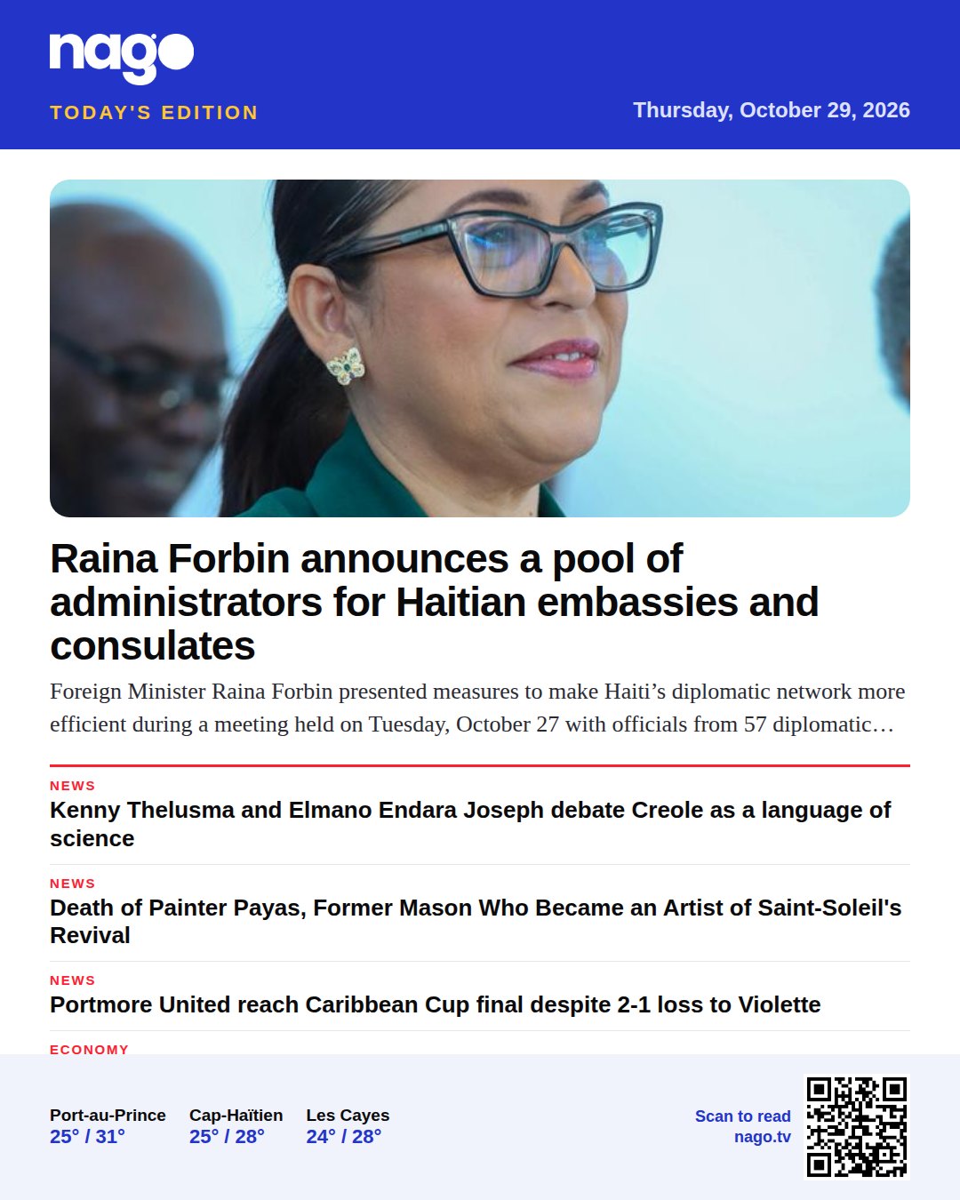 Raina Forbin announces a pool of administrators for Haitian embassies and consulates